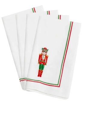 Lenox Holiday Napkins Nutcracker  Set of 4 - White with Red & Green